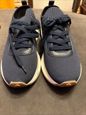 Navy Knit Lace-Up Sneakers